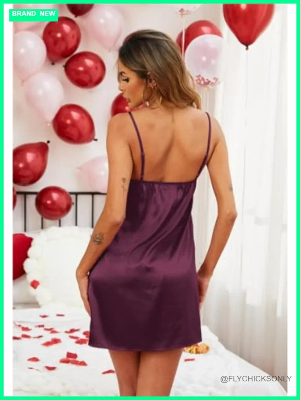 Satin Sleepwear Robes Set 2 Piece V-Neck Lace Cami Nightgown
